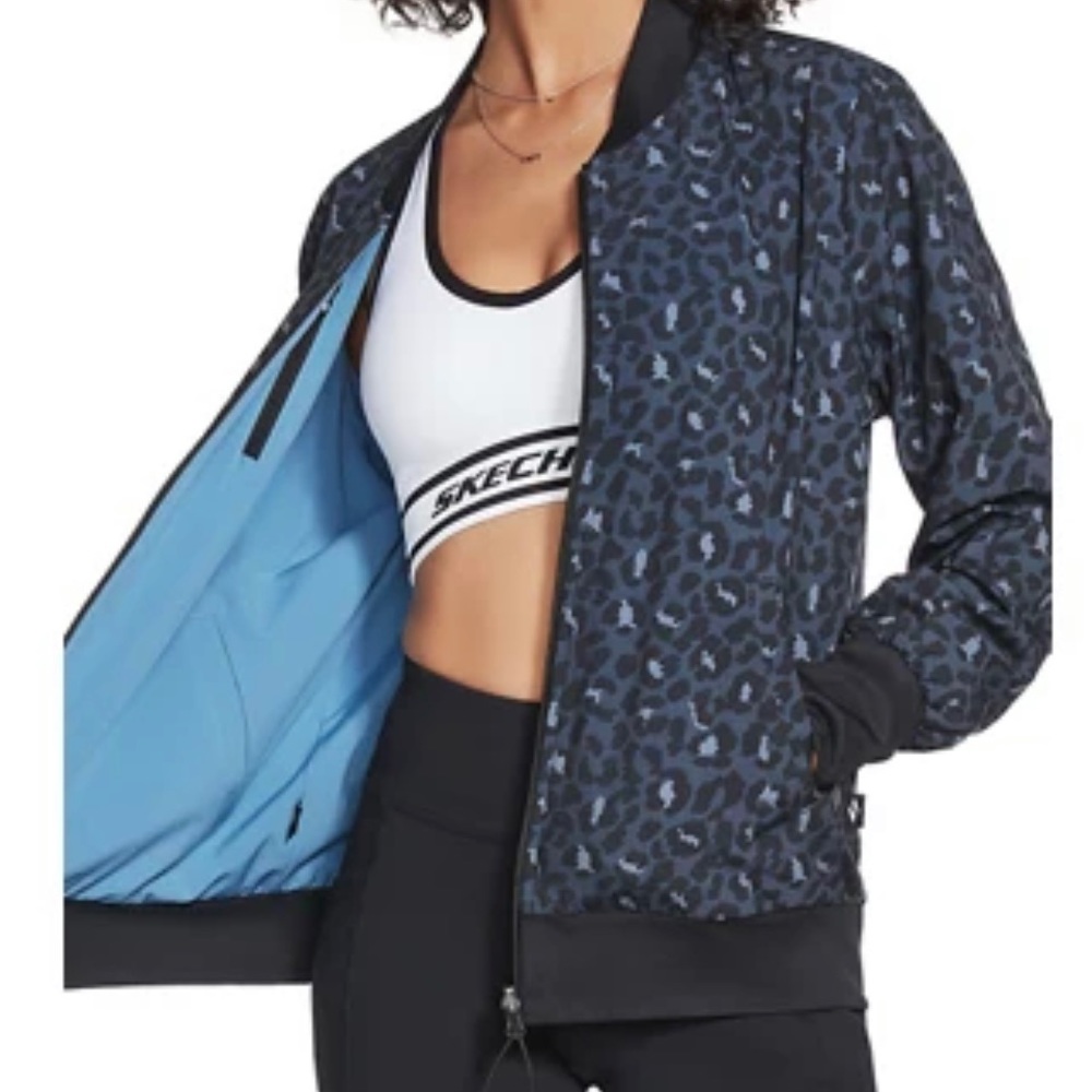 Skechers Women's Midnight Leopard Reversible Bomber Jacket - Picture 1 of 4